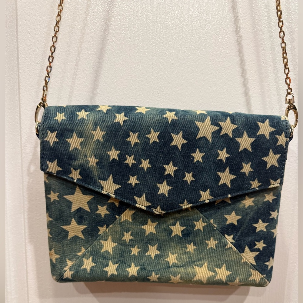 Blue Star Canvas Crossbody Bag Gold Chain Celestial Small Purse